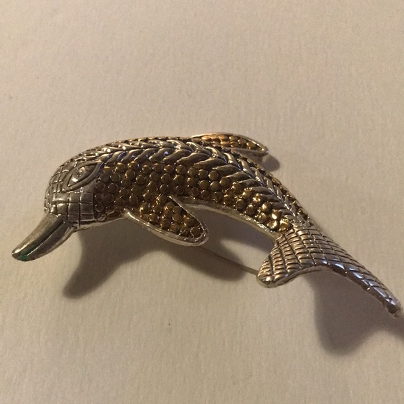 Dolphin Brooch Silver and Gold Tone - costume Jewelry - Picture 4 of 6